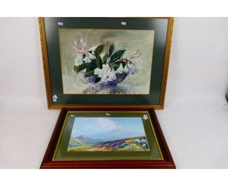 A watercolour floral still life, signed lower right J G Wright, mounted and framed under glass, approximately 37 cm x 51 cm a
