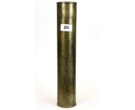 A Chinese engraved brass scroll case, L. 34cm.