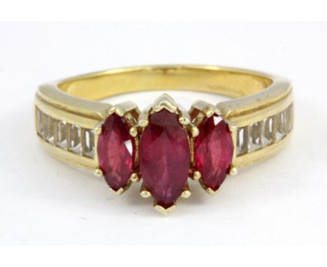A 925 silver gilt ruby and white topaz set ring, (S.5).
