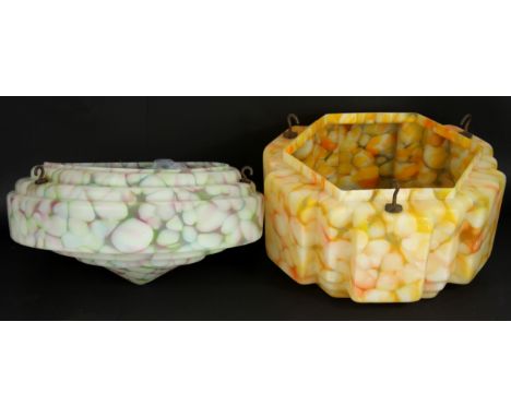 Two 1930's marbled glass lamp shades, Dia. 30cm.