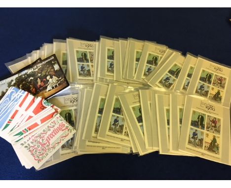 A collection of British stamps, including many 1980 London Stamp Exhition mini sheets, several Christmas books, loose album p