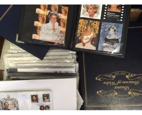 A collection of stamps and First Day Covers, including a quantity relating to Princess Diana, four folders of FDCs, and a qua