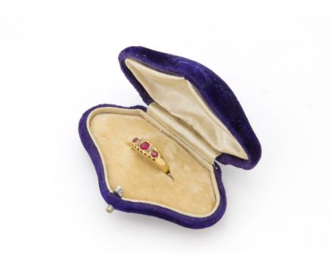 A Victorian 18ct gold ruby and diamond ring, 1.5g and size L, in an old velvet box (2) 