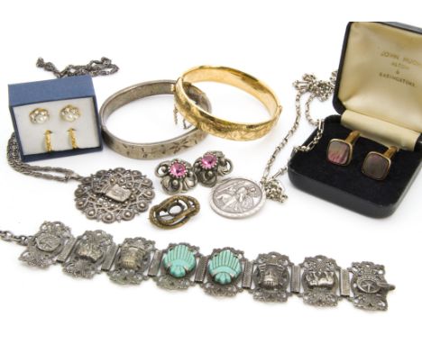 Eight items of vintage and modern jewellery, including a pierced silver pendant from Nice, a silver St Christopher, three pai