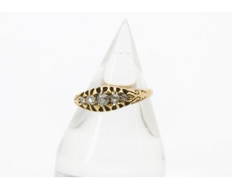 A Victorian 18ct gold and diamond five stone ring, with graduating old cuts, 3.4g and size S 