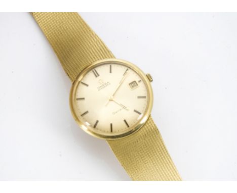 A c1960s Omega automatic 18ct gold gentleman's wristwatch, circular 34mm case, baton numerals and date aperture, back cover m