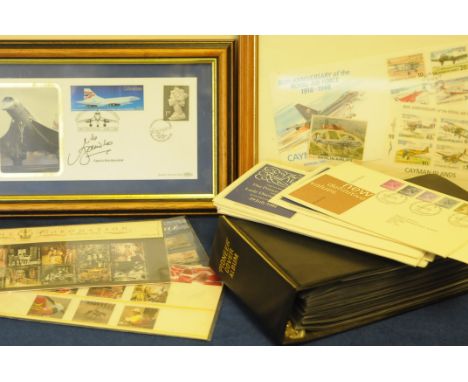A collection of stamps and First Day Covers, including a Mike Bannister signed Concorde cover in frame, and more, along with 