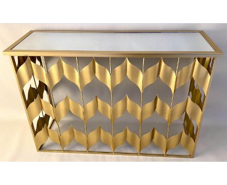 CONSOLE TABLE, 82cm x 120cm x 40cm, contemporary chevron design. (2) 