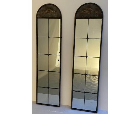 ARCHITECTURAL PIER MIRRORS, a pair, 185cm x 45cm. (2) 