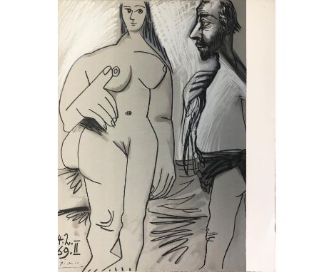 PABLO PICASSO, Painter and model II 1969, lithograph, 50cm x 40cm, bears stamp verso for Mourlot/Spadem 1972, on arches paper