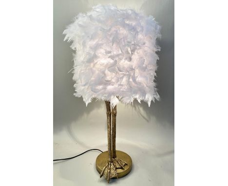 DUCK FEET TABLE LAMP, 79cm x 40cm x 40cm, with feathered shade. 