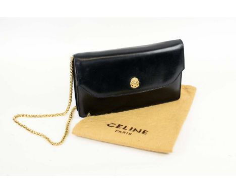 CELINE VINTAGE BOX CALF BAG, with gold plated chain and back handle, front flap closure and front logo, made in France, with 