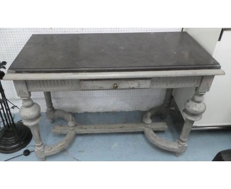 CONSOLE TABLE, 79cm H x 118cm W x 55cm D,  Provincial design, in an aged painted finish, with marble top. 