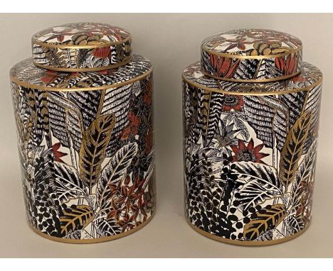 GINGER JARS, a pair, 30cm x 19cm, glazed ceramic, foliate print. (2) 