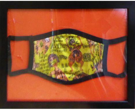 GRAYSON PERRY 'Face mask', cotton, framed, 32cm x 23.5cm. 