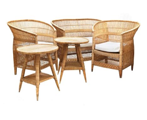 A five-piece English willow conservatory suite, by Marston &amp; Langinger, comprising: a two-seater settee, 108cm wide68cm d