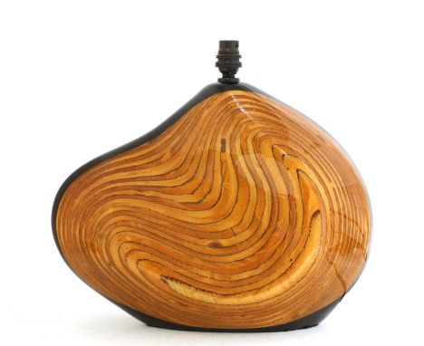 A carved and lacquered table lamp, by Christian Wallis, signed, 38cm wide34cm highCondition report: No issues to report - wor