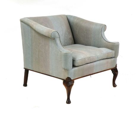 A 'Viceroy' armchair,designed by Sir Edwin Lutyens, made by Lutyens Furniture in 1989, upholstered in an embroidered blue/gre