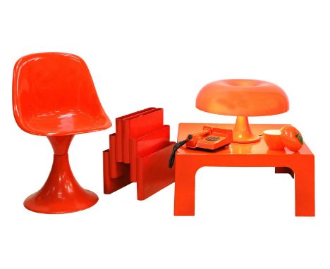 A 'Model 4675' magazine rack,1970s, designed in 1972 by Giotto Stoppino for Kartell, comprising six sections in a staggered a