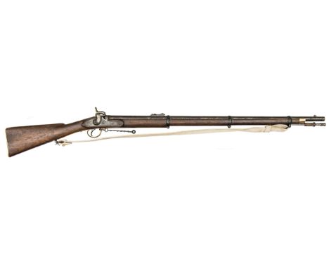 A .577” Volunteer 3 band Enfield pattern percussion short rifle by Hollis & Sheath, c 1860,  51½” overall, barrel 36” with B’