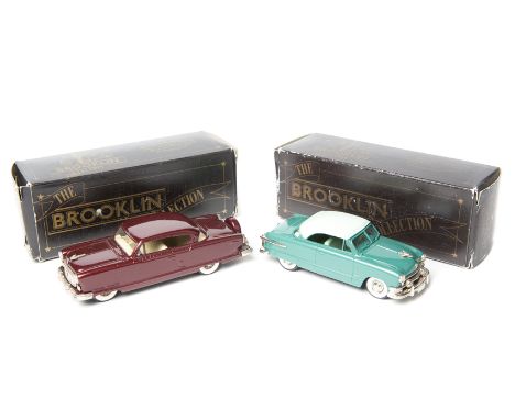 2 Brooklin white metal models. BRK34 1954 Nash Ambassador in metallic maroon with light brown interior and white wall tyres. 