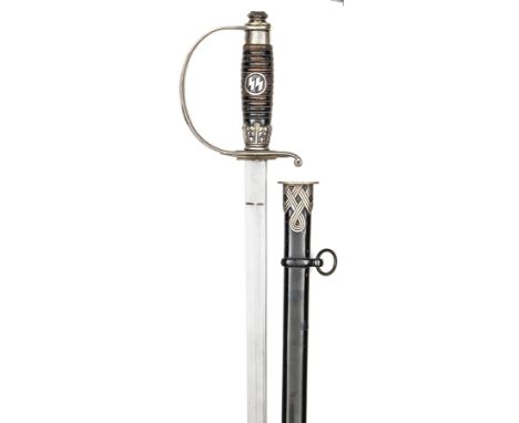 A Third Reich SS officer’s sword,  plain blade 33”, in its scabbard, the hilt and scabbard throat mount stamped with small SS