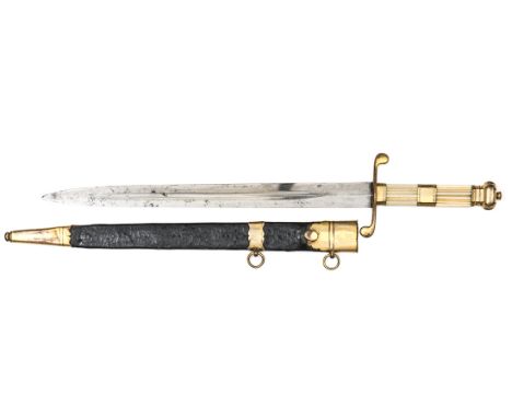 A naval officer’s dirk c 1795, shallow diamond section blade 13½”, with pronounced central fuller, copper gilt hilt with flat