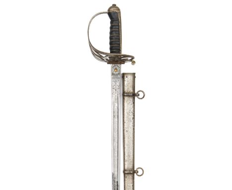 A late Vic officer’s sword of a Rifle Regiment,  straight fullered blade 32½”, by Wilkinson, no 36264 on backstrap (for 1899)