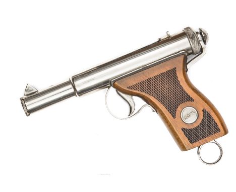 A scarce .177” German Haenel Model 100 lever cocking air pistol, c 1934-38, the metalwork bright nickel plated overall, marke