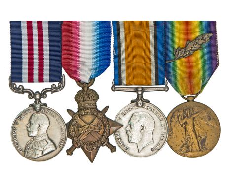 Four: MM George V first type (50527 Bmbr. A. Swinnerton R.G.A), 1914-15 star (Gnr), BWM, Victory (Cpl), NVF-VF, MID emblem to