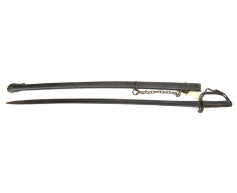 An 1853 pattern cavalry troopers sword, “Enfield” blade, 35”, regulation hilt (one bar missing), in scabbard (non matching). 