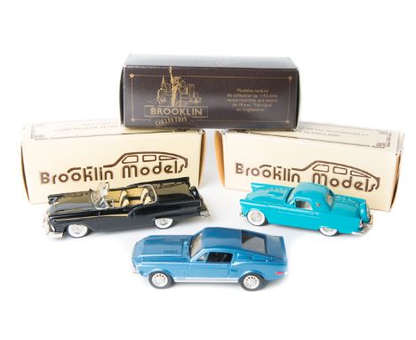 3 Brooklin American Cars. 1968 Shelby Mustang GT500 (BRK24) in light metallic blue with black interior. 1956 Ford Thunderbird