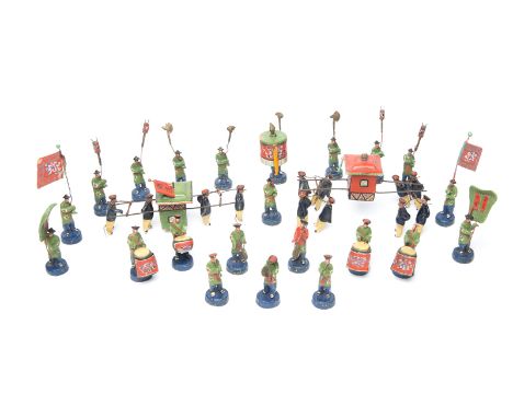 An unusual Chinese bridal party. A large number of individual figures and items representing a bridal procession. Made of a c