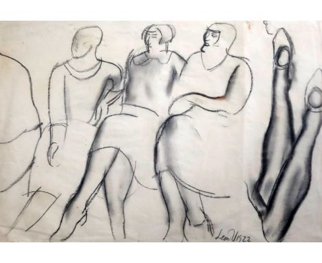 § Leon Underwood (1890-1975)charcoal and sanguine chalk on paperSketch of three women and stockinged legssigned and dated 192