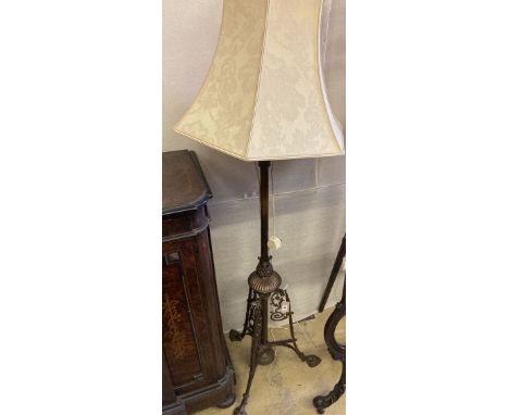 A Victorian brass standard oil lamp (converted to electricity), height 170cm (with shade)