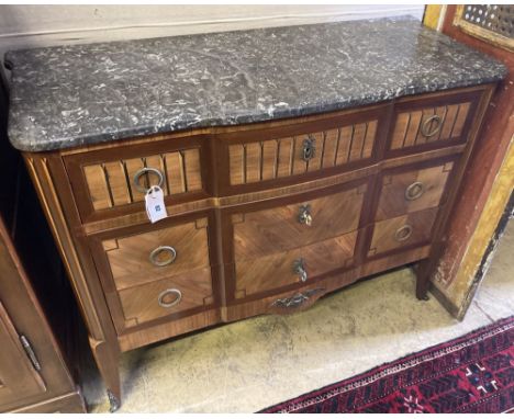A French transitional style marble top commode, width 114cm, depth 48cm, height 88cm