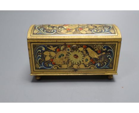 A Continental gold damascened iron dome top trinket box, width 9.5cm height 6cm