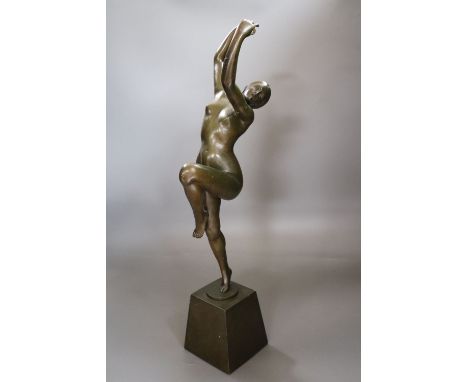 H. Calot. A bronze of a nude dancer (arm a.f.), height 53cm