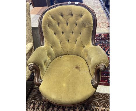 A Victorian mahogany framed button spoonback armchair