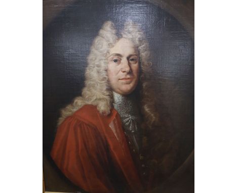 Early 18th century English School, oil on canvas, Portrait of a gentleman wearing a lace stock, 74 x 62cmCONDITION: Oil on ca