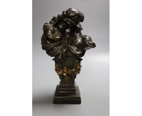 A late 19th century French bronze double bust of lovers, height 20cm