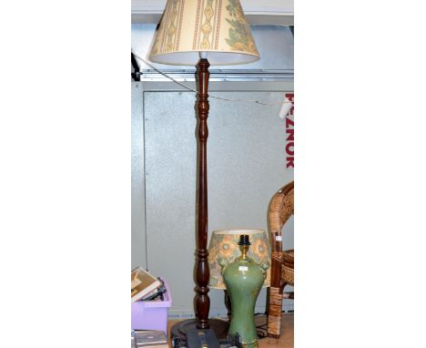 MAHOGANY STANDARD LAMP WITH SHADE & 2 VARIOUS TABLE LAMPS     