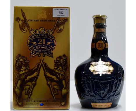 CHIVAS BROTHERS ROYAL SALUTE 21 YEARS OLD BLENDED SCOTCH WHISKY, PRESENTED IN A "SAPPHIRE" PORCELAIN DECANTER BY WADE WITH PR