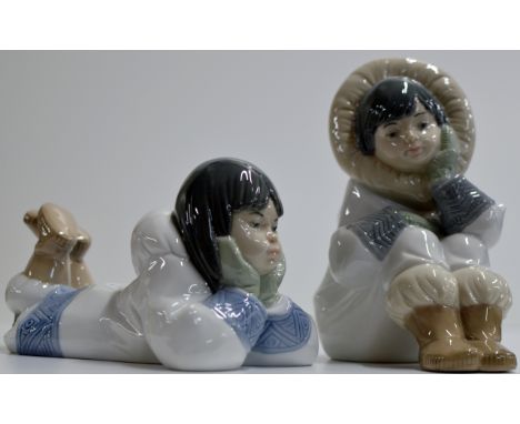 2 NAO PORCELAIN INUIT GIRL FIGURINE ORNAMENTS, REG NUMBERS 1298 & 1397     