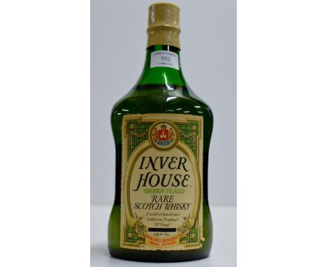 A LARGE & VINTAGE INVER HOUSE GREEN PLAID RARE SCOTCH WHISKY - 66+2/3 FL OZS, 70° PROOF (PLASTIC SEAL BROKEN)     