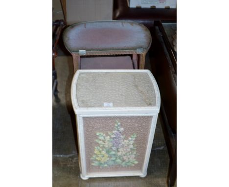 LINEN BIN, BEDSIDE UNIT & SMALL TEAK TILE TOP TABLE     