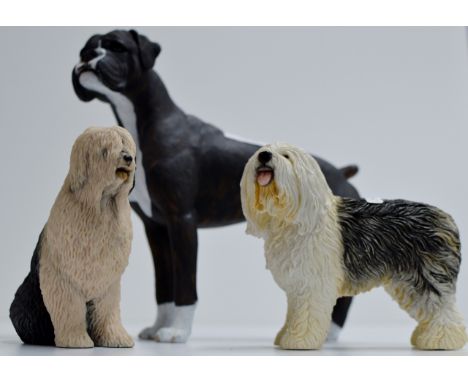 A LARGE NORTH LIGHT DOG ORNAMENT, TOGETHER WITH A BORDER FINE ARTS OLD ENGLISH SHEEP DOG ORNAMENT & 1 OTHER DOG ORNAMENT     