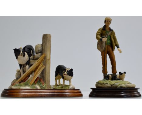 A BORDER FINE ARTS BORDER COLLIE GROUP, "BOB & SWEEP", ON WOODEN STAND, BY J.A. BUTLER, REG NUMBER JH60, TOGETHER WITH A BORD
