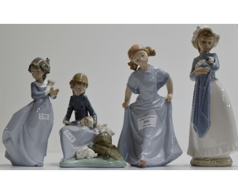 A GROUP OF 4 VARIOUS NAO PORCELAIN FIGURINE ORNAMENTS     