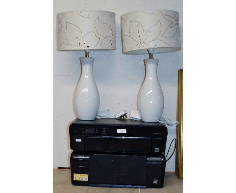 2 OFFICE PRINTERS & PAIR OF MODERN TABLE LAMPS WITH SHADES     